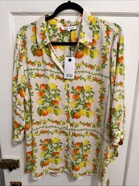 Rose & Olive Cream Button-Down Citrus Print Shirt
